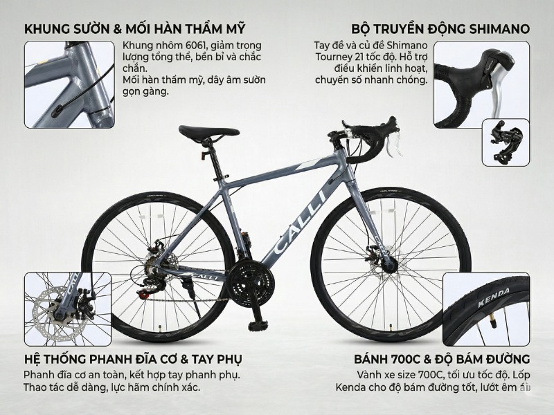 Top Các Hãng Xe Đạp Đua Nổi Tiếng, Giá Tốt Và Đáng Mua 9 Xe đạp đua Calli R2.0 Pro thiết kế thể thao, mạnh mẽ