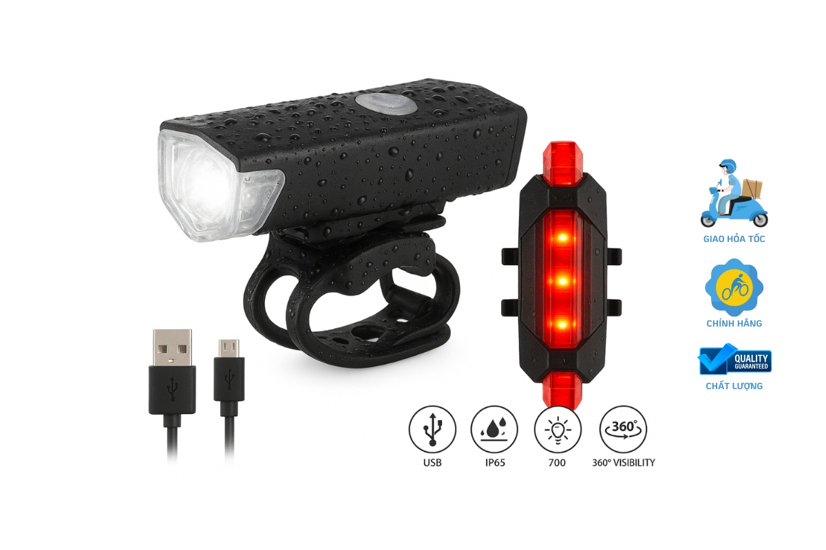 Bộ Đèn Xe Sạc Trước Sau 4 Bộ Đèn Xe Sạc Trước Sau