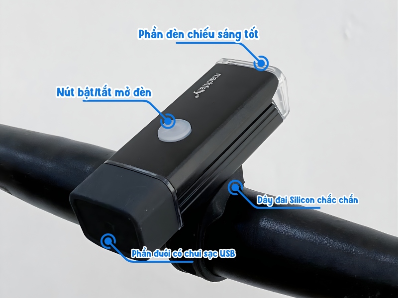 Đèn Pin Machfally Cao Cấp 9 Đèn pin Machfally thiết kế nhỏ gọn, thích hợp gắn mọi loại xe đạp