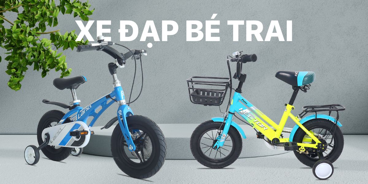 Xe đạp bé trai 6-9 tuổi, có trang bị bộ bánh phụ 