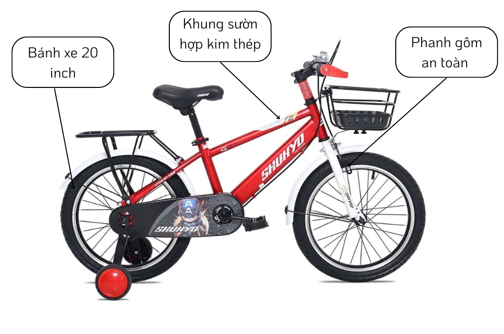 Xe đạp cho bé trai 10 tuổi Shukyo K2 20 Inch trang bị khung xe làm từ thép nhẹ