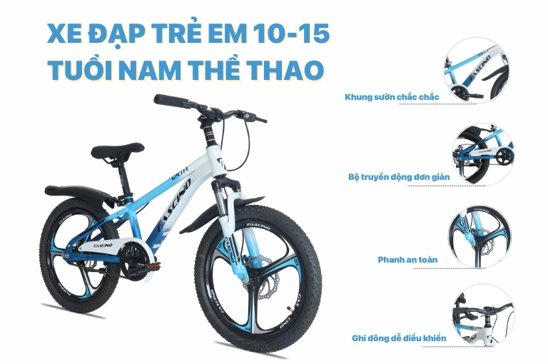 Xe đạp trẻ em 10-15 tuổi nam thiết kế mạnh mẽ với màu sắc nam tính