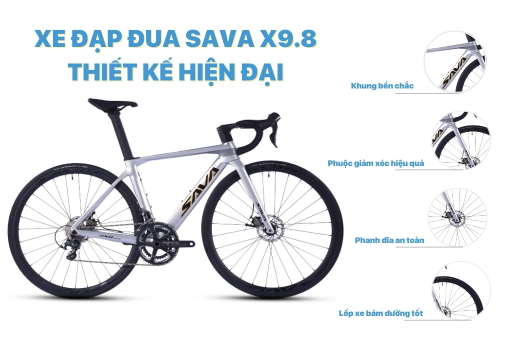 Xe đạp đua Sava X9.8 thiết kế khung carbon đạt chuẩn UCI