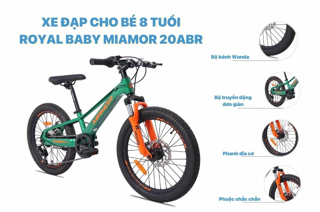 Ghi đông hợp kim thép kết hợp với tay đề Shimano Revoshift giúp trẻ thay đổi số linh hoạt