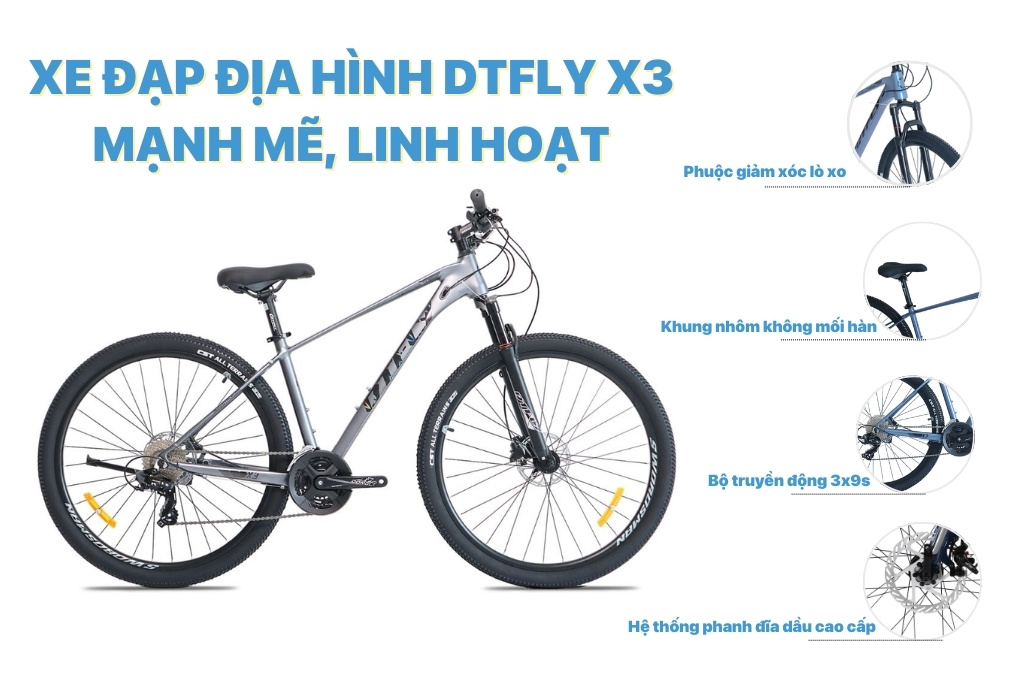 Xe Đạp Địa Hình DTFLY X3 được thiết kế nhằm mang đến trải nghiệm đạp xe tối ưu cho người dùng