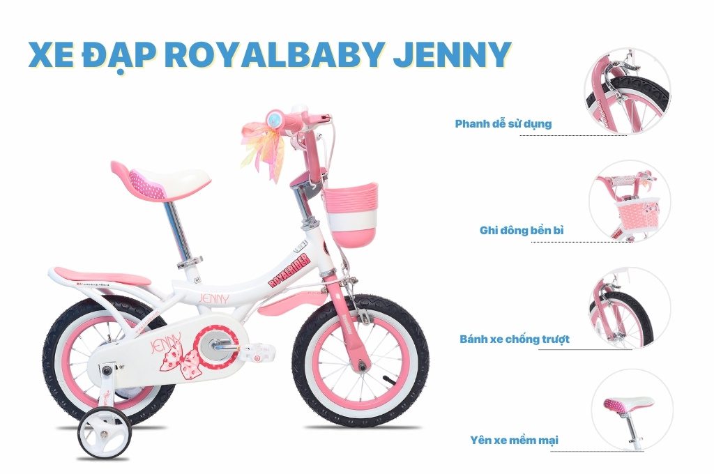 Xe đạp trẻ em RoyalBaby Jenny 20 Inch có thiết kế đáng yêu phù hợp với các bé gái