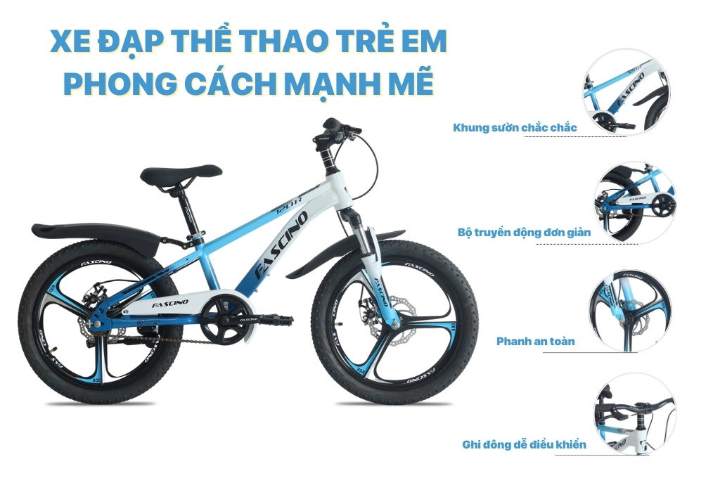 Xe đạp thể thao trẻ em, phong cách mạnh mẽ, kiểu dáng phù hợp