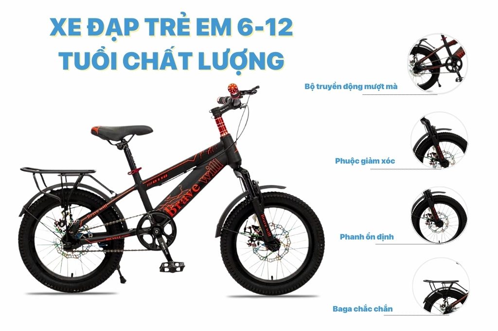 Xe đạp trẻ em 20 Brave Will 20 Inch thiết kế màu sắc tươi tắn