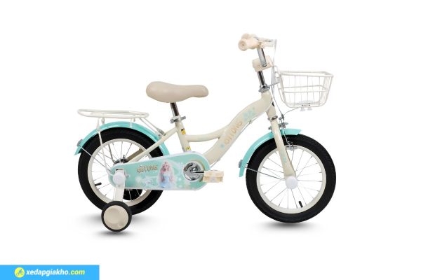 Xe Đạp Trẻ Em Qitong Anna 18 Inch Màu Kem Xanh Lá