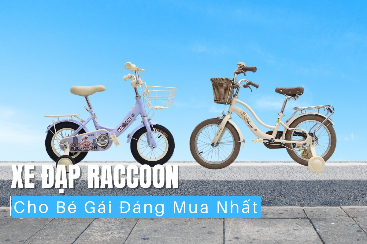 Xe đạp Raccoon cho bé gái từ 2-7 tuổi có thể lựa chọn những size như 12, 14, 20, 22.