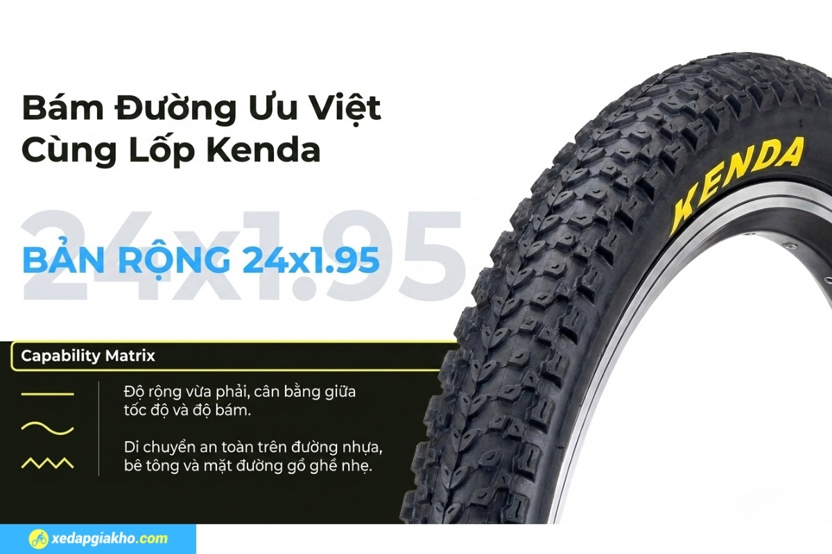 Xe Đạp Địa Hình MTB Hector Apollo 1B 24 Inch 15 Lốp 24x1.95 chất lượng, bám đường hiệu quả