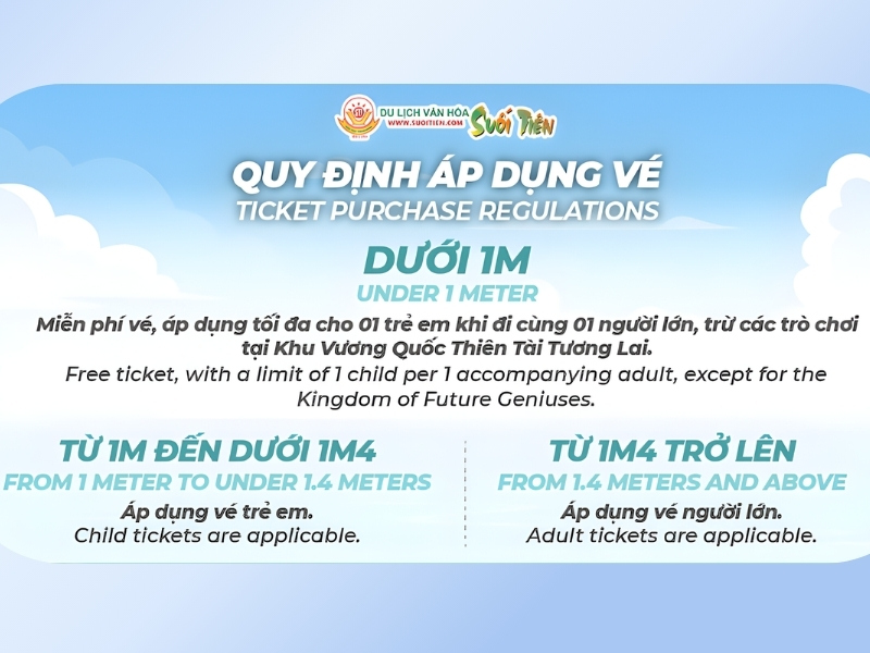 Top 5 Khu Vui Chơi Cho Trẻ Em Ngoài Trời Ở Sài Gòn 7 Quy định áp dụng chiều cao khi mua vé tại Suối Tiên