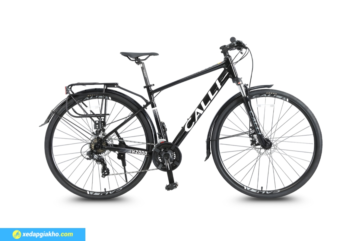 Xe Đạp Hybrid Calli H2000 - Khung Nhôm, Shimano 4 Xe Đạp Hybrid CALLI H2000 Shimano Màu Đen