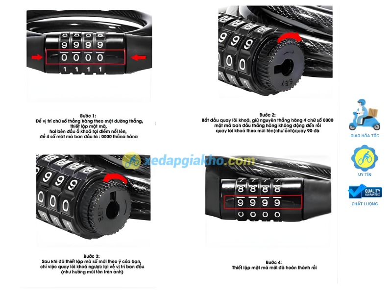 Khóa Dây Xe Đạp Raca - 4 Số Mật Mã 20 Cách đổi mã nhanh chóng, tránh cài các mã dễ đoán