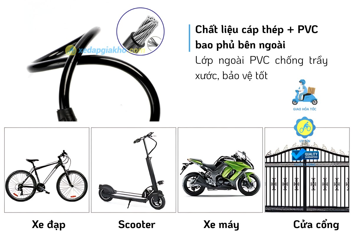 Khóa Dây Xe Đạp Raca - 4 Số Mật Mã 3 Khóa Dây Xe Đạp Raca