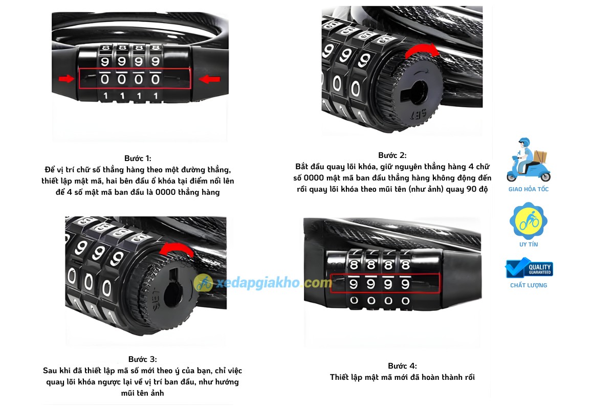Khóa Dây Xe Đạp Raca - 4 Số Mật Mã 8 Khóa Dây Xe Đạp Raca
