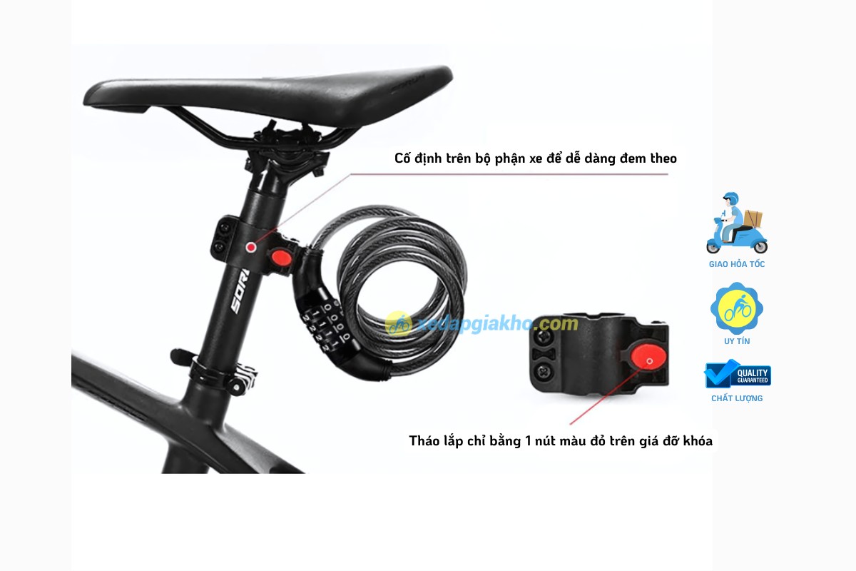 Khóa Dây Xe Đạp Raca - 4 Số Mật Mã 2 Khóa Dây Xe Đạp Raca