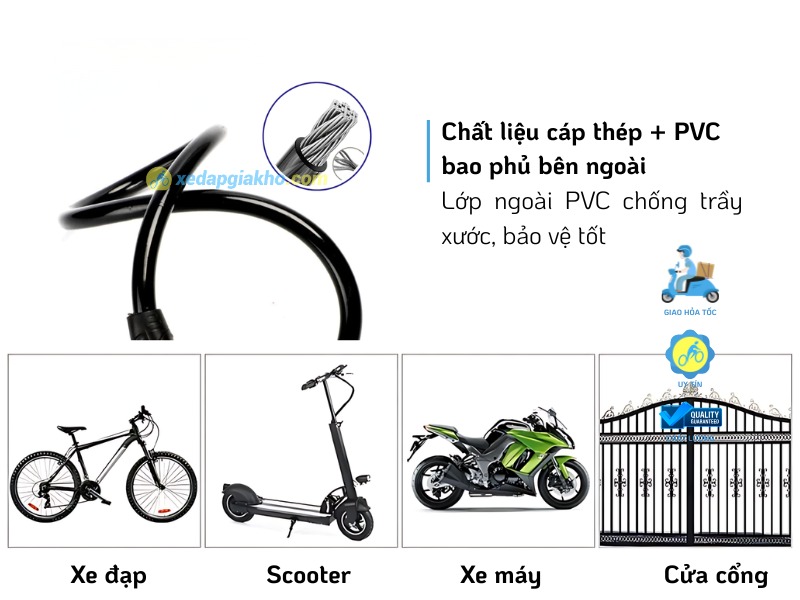 Khóa Dây Xe Đạp Raca - 4 Số Mật Mã 21 Khóa dây xe đạp Raca dùng bảo vệ tài sản của bạn