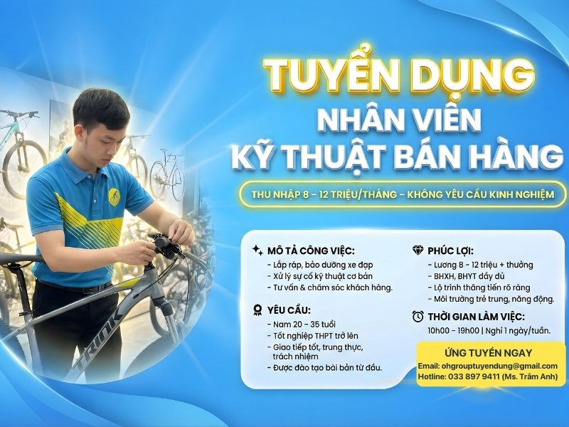 Tuyển dụng nhân viên kỹ thuật bán hàng tại Xe Đạp Giá Kho
