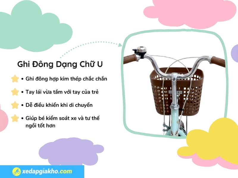 Ghi đông chữ U chắc chắn, chất liệu hợp kim thép