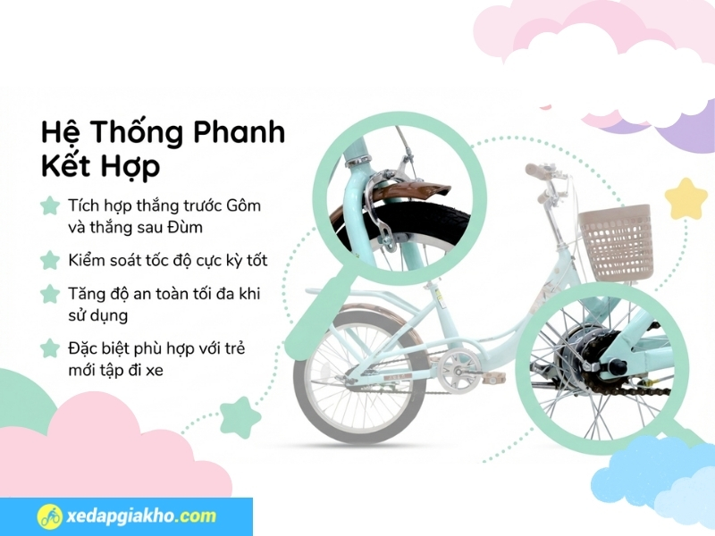 Hệ thống phanh kép phổ biến ở các dòng xe đạp trẻ em