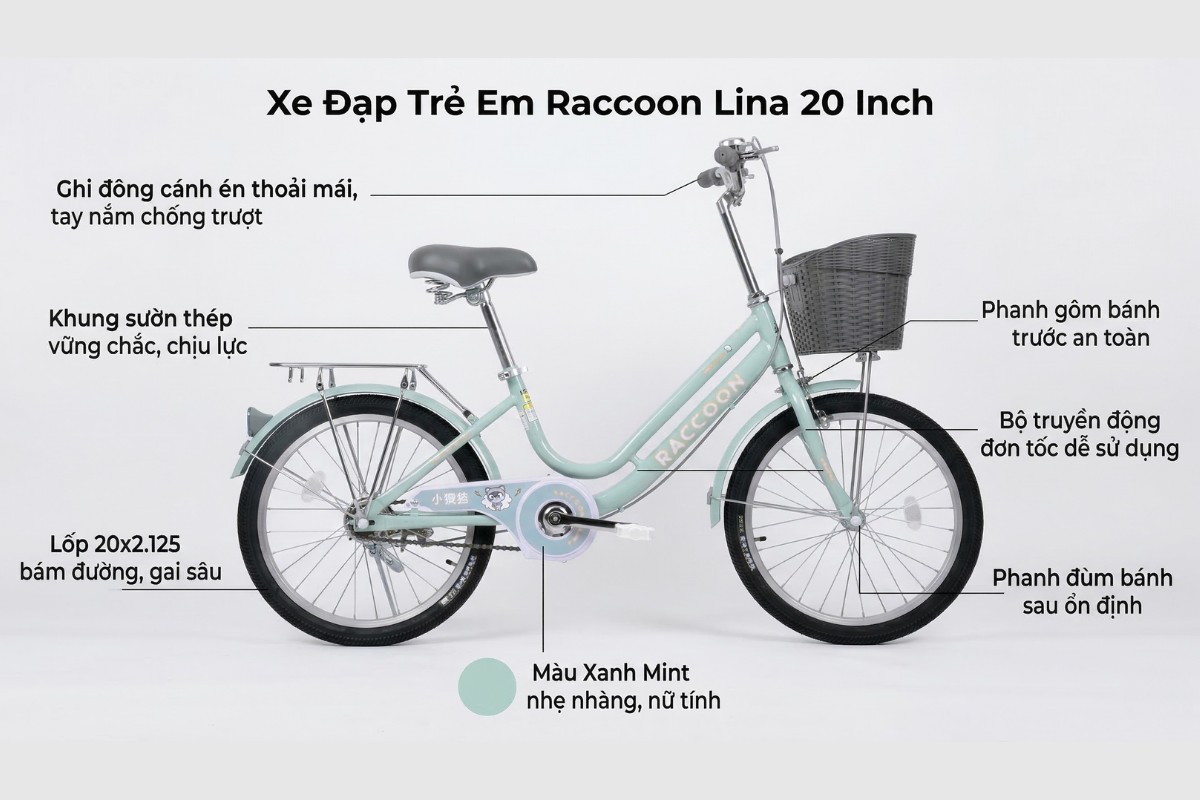 Mẫu xe đạp 20 inch cho bé gái giá rẻ, phù hợp đi học, đi chơi,...