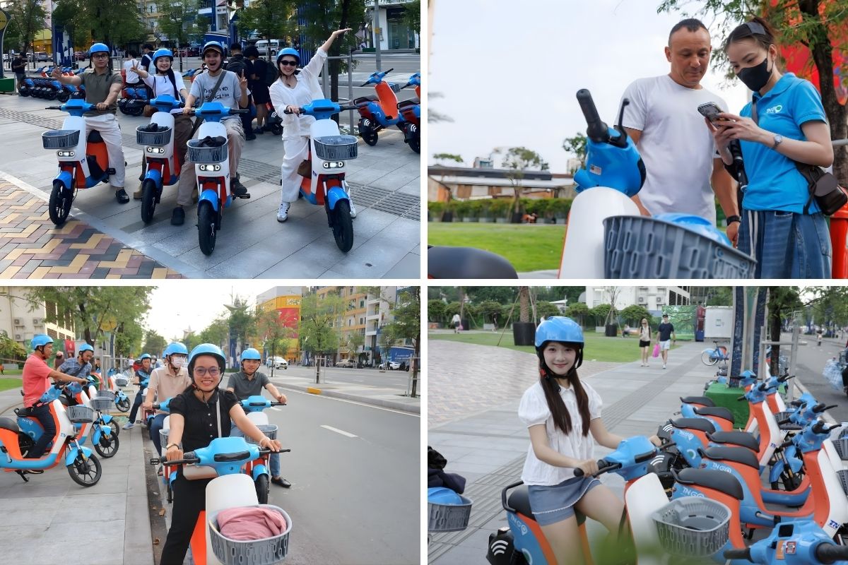 Xe Đạp Điện Công Cộng Trải Nghiệm Mới Mẻ Cho Người Dân 2 Người dân hào hứng quét mã trải nghiệm dịch vụ xe đạp điện công cộng