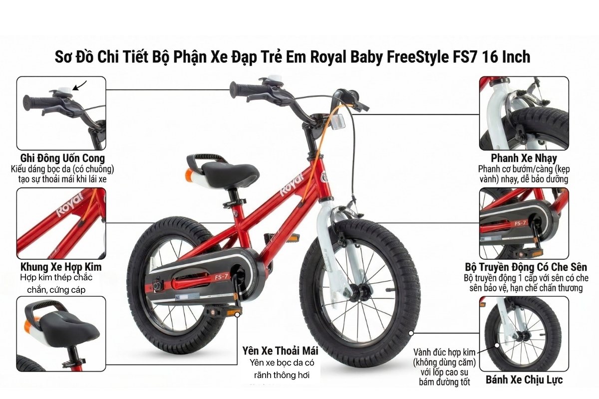 Xe đạp 16 inch Royal Baby FreeStyle FS7 phù hợp cho các bé trai