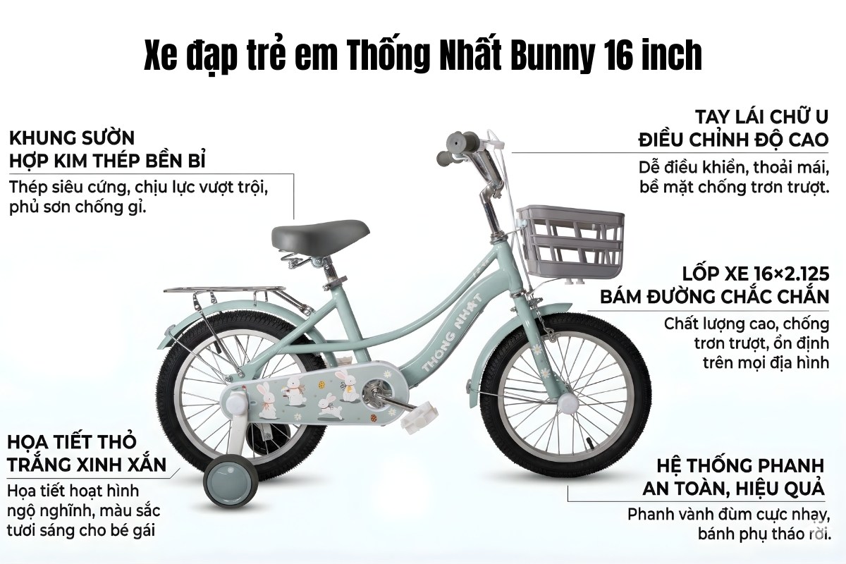 Xe đạp 16 inch Thống Nhất Bunny giá rẻ được nhiều phụ huynh tin chọn