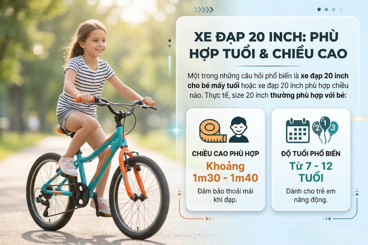 Xe đạp 20 inch phù hợp giúp bé đạp an toàn
