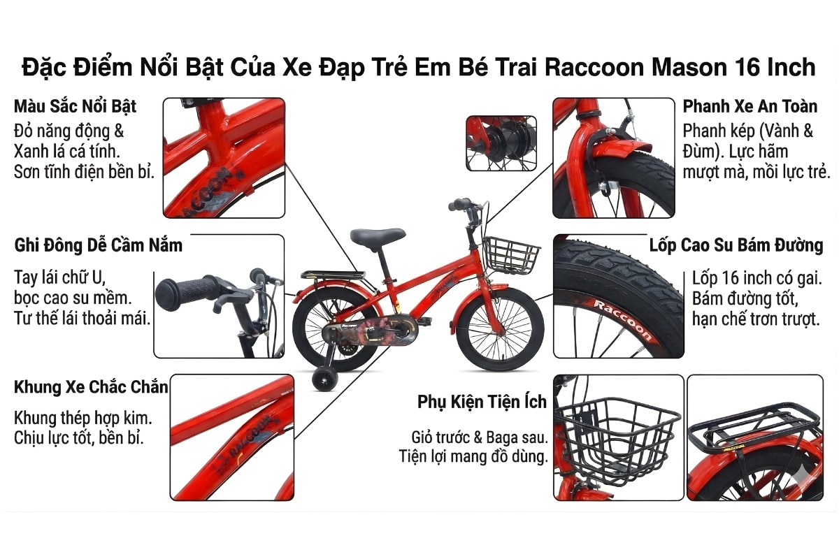 Xe đạp cho bé Raccoon Mason thiết kế dáng thể thao, cá tính