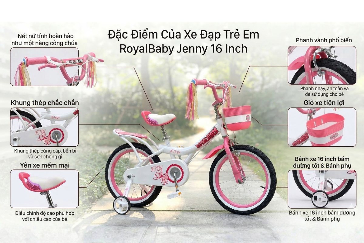 Xe đạp trẻ em 16 inch Royal Baby Jenny dễ thương, có kèm bánh phụ cho bé