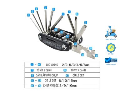 Bộ Lục Giác Đa Năng Raca 16 in 1 Sửa Chữa Xe Đạp 8 Bộ lục giác đa năng Raca 16 in 1 dễ sử dụng