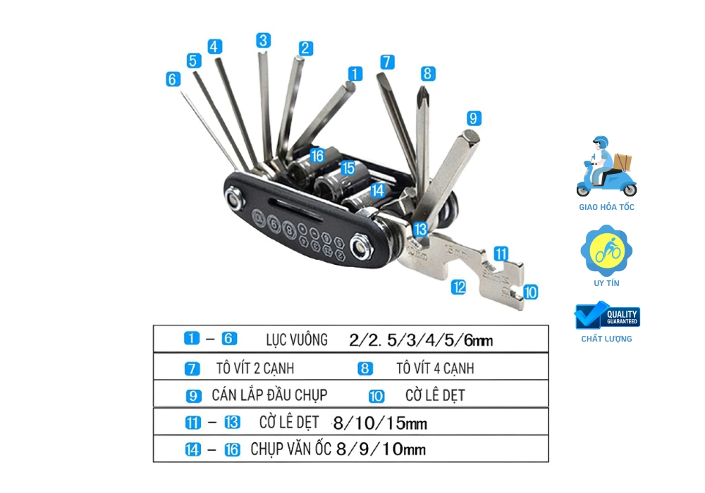 Bộ Lục Giác Đa Năng Raca 16 in 1 Sửa Chữa Xe Đạp 4 Bộ lục giác đa năng Raca 16 in 1 dễ sử dụng