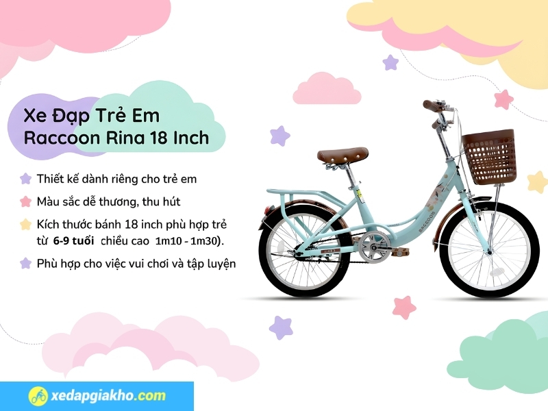 Xe đạp Raccoon Rina 18 inch màu sắc thu hút