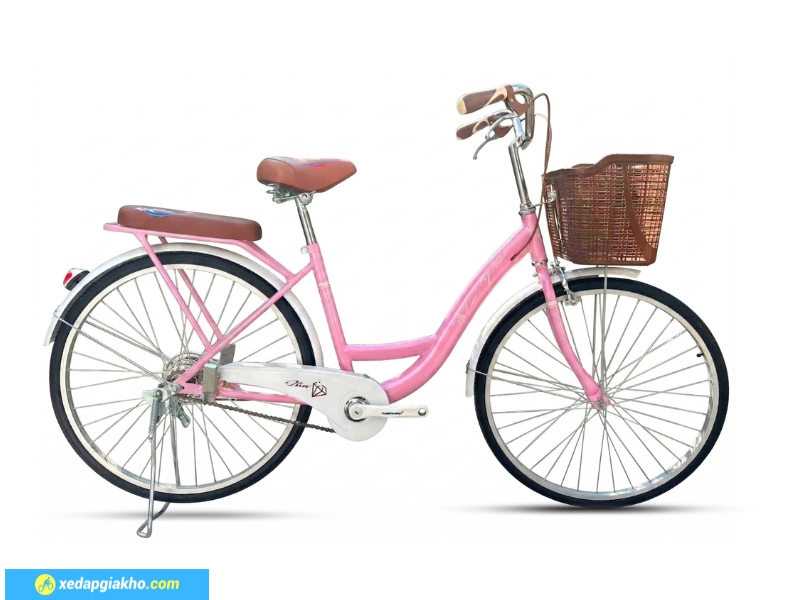 Xe Đạp Nữ Tiến Phát 24 inch - Xe Đạp Từ Thiện 12 Xe đạp nữ Tiến Phát trang bị sẵn nệm baga, giỏ xe, gác chân