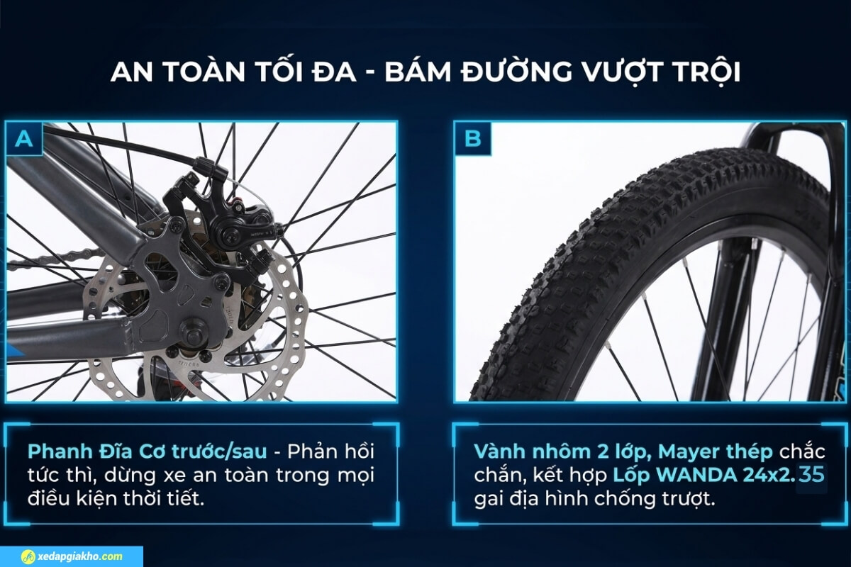Xe Đạp Địa Hình MTB Califa X3 24 Inch - Phanh Đĩa Cơ 14 Bánh chống trượt hiệu quả, phanh đĩa cơ an toàn