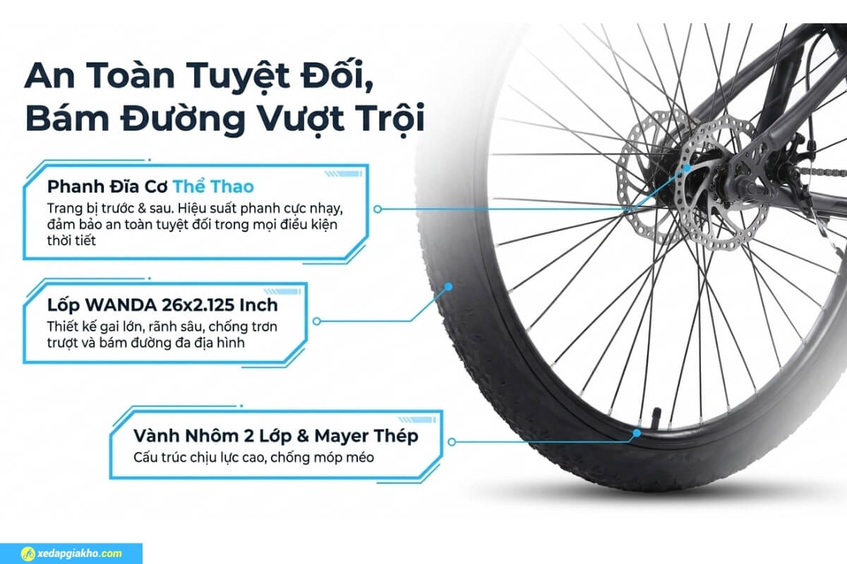 Xe Đạp Địa Hình MTB Califa X5 26 Inch 13 Hệ thống phanh và lốp của xe đạp địa hình Califa X5