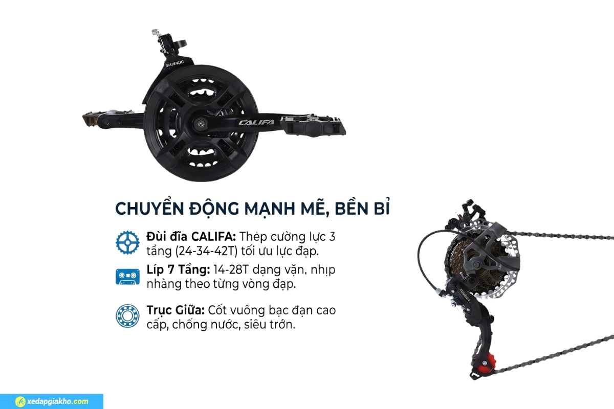 Xe Đạp Địa Hình MTB Califa X3 24 Inch - Phanh Đĩa Cơ 13 Bộ truyền động mượt mà, bền bỉ