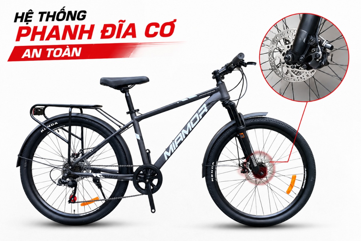 Xe Đạp Địa Hình MTB Miamor Youth 26 Inch 10 Hệ thống phanh đĩa cơ an toàn của xe đạp Miamor Youth 26 Inch