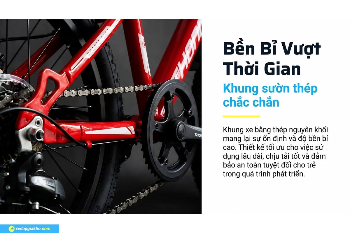 Xe Đạp Địa Hình Trẻ Em Thống Nhất Super 20 Inch – Phanh Đĩa cơ 9 Khung sườn thép chắc chắn, chịu lực tốt
