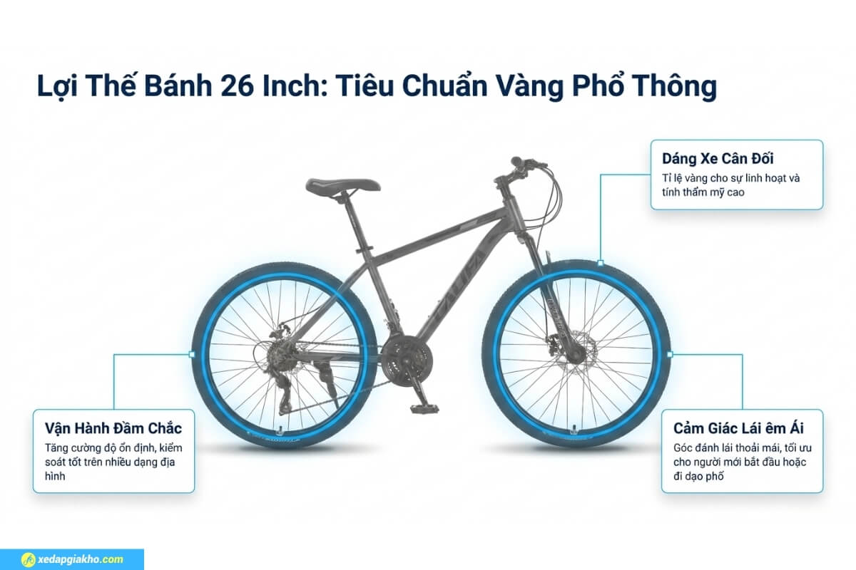 Xe Đạp Địa Hình MTB Califa X5 26 Inch 16 Kích thước bánh phổ biến ở xe đạp thể thao địa hình Califa X5 26 inch