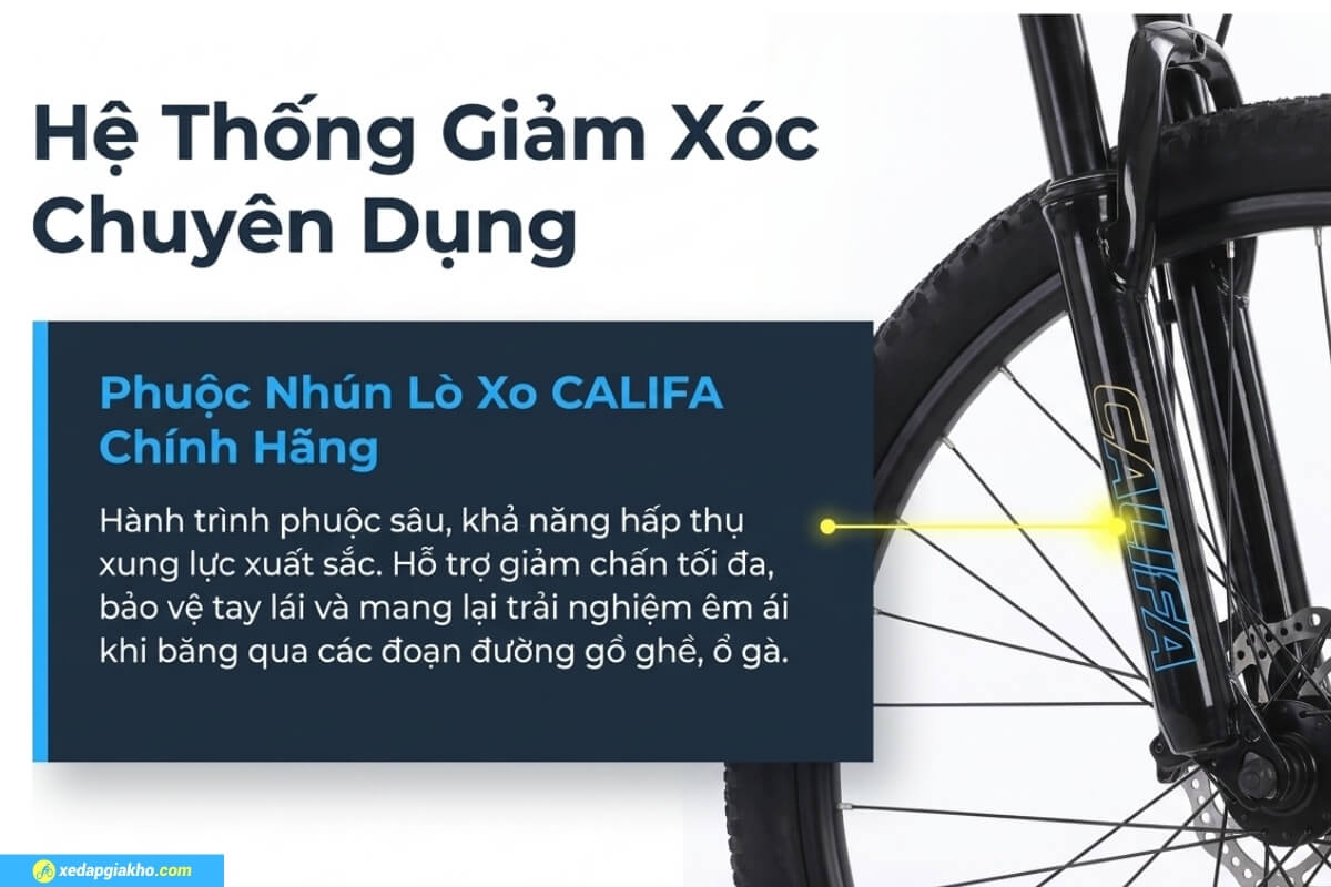 Xe Đạp Địa Hình MTB Califa X5 26 Inch 12 Hệ thống giảm xóc hiệu quả của xe đạp địa hình Califa X5 26 inch