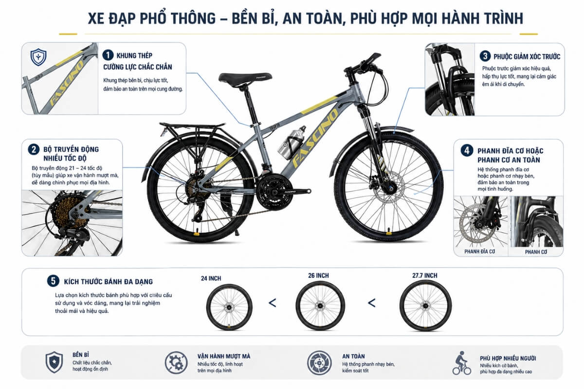 Trang bị cơ bản của xe đạp địa hình MTB phân khúc giá rẻ