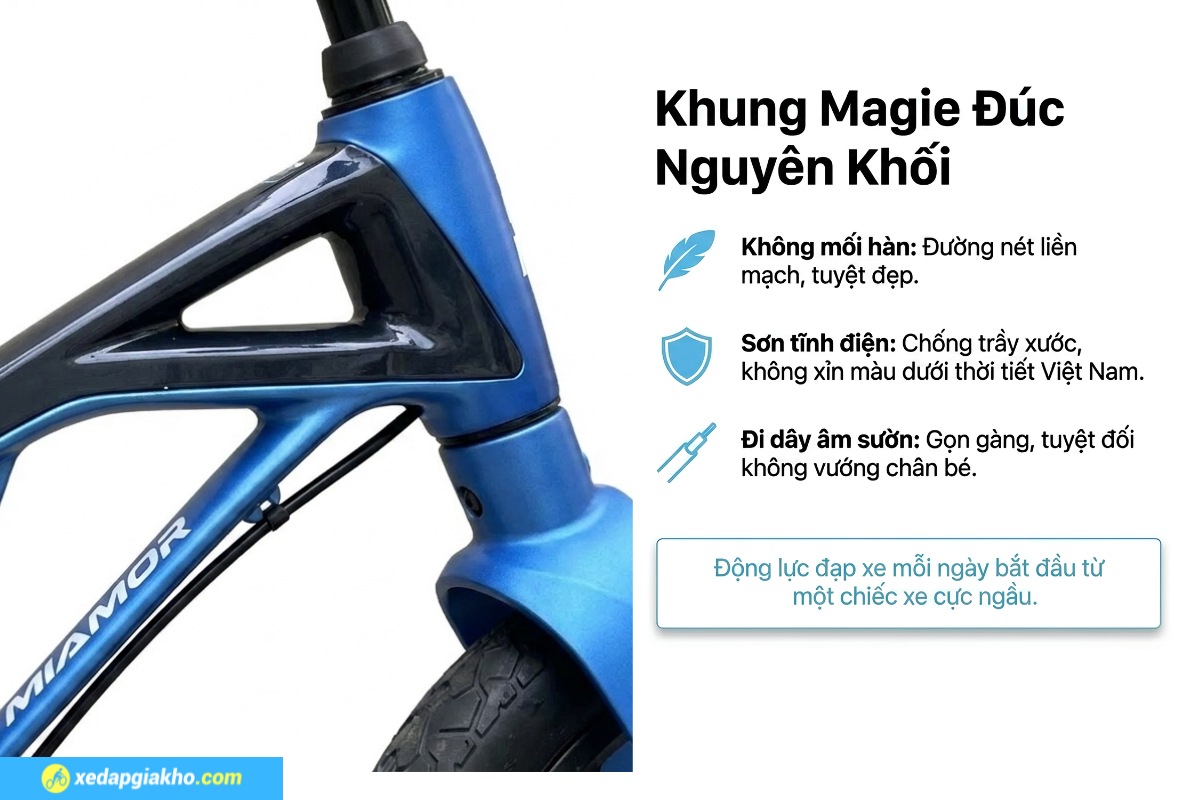 Xe Đạp Trẻ Em Bé Trai Miamor Venus 16 Inch 8 Xe đạp trẻ em bé trai Miamor Venus 16 inch được trang bị khung hợp kim Magie bền bỉ