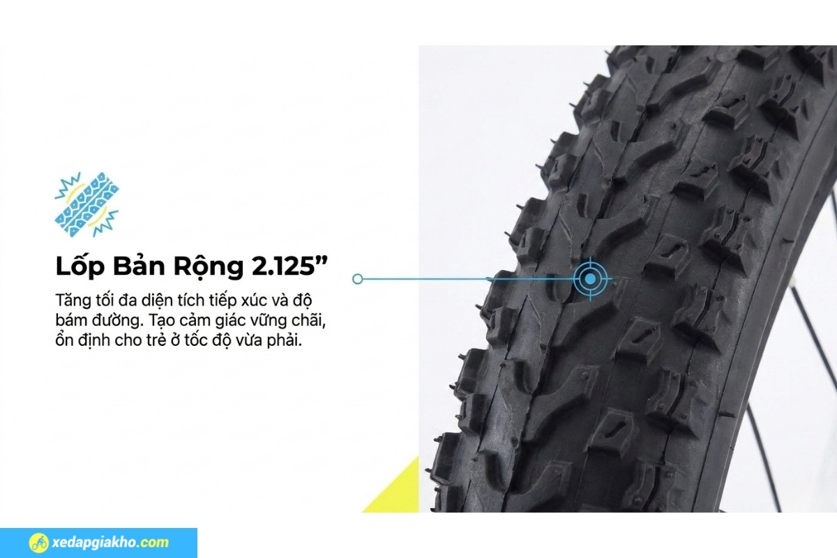 Xe Đạp Địa Hình Trẻ Em Qitong Carson 18 Inch - Phanh Đĩa Cơ 12 Xe đạp địa hình trẻ em Qitong Carson trang bị lốp xe bản rộng bám đường cực tốt