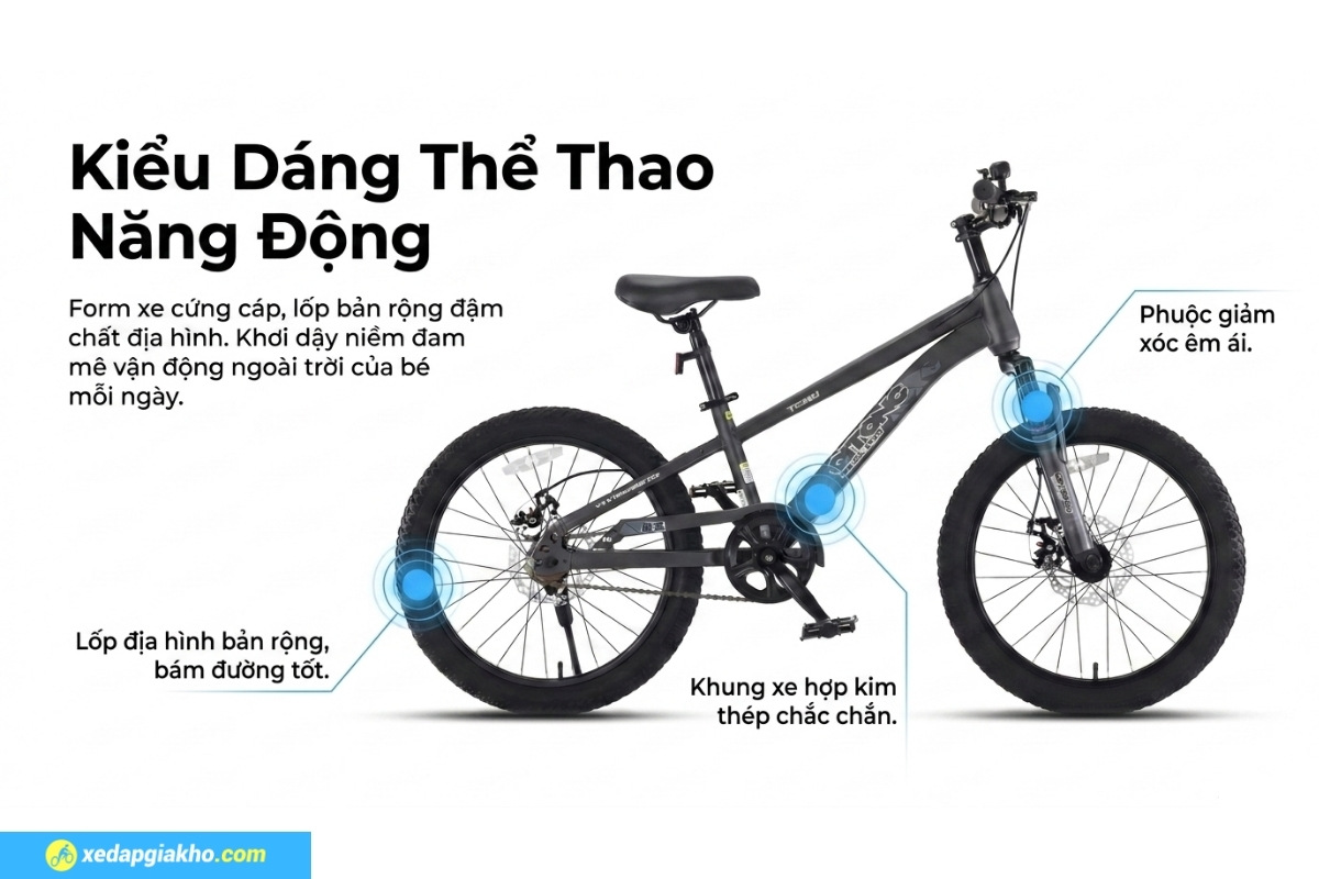 Xe Đạp Địa Hình Trẻ Em Qitong Carson 22 Inch 7 Xe đạp trẻ em Qitong Carson sở hữu thiết năng động và mạnh mẽ