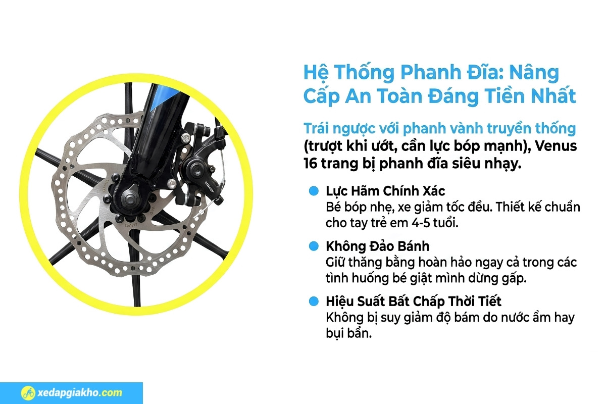 Xe Đạp Trẻ Em Bé Trai Miamor Venus 16 Inch 10 Xe đạp Miamor Venus 16 Inch được trang bị hệ thống phanh đĩa cơ hãm tốc an toàn