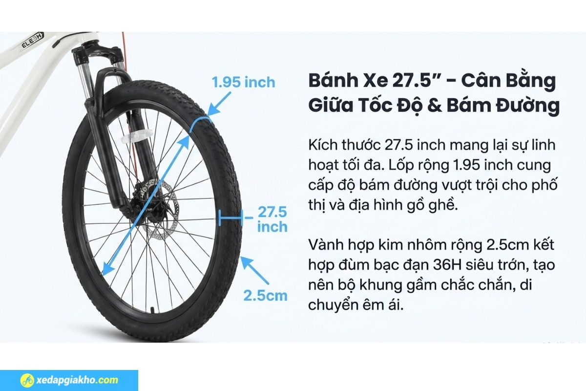 Xe Đạp Địa Hình MTB Veleon V-985pro TP27.5 27.5 Inch 13 Bánh xe cao su với nhiều gai to tăng độ bám