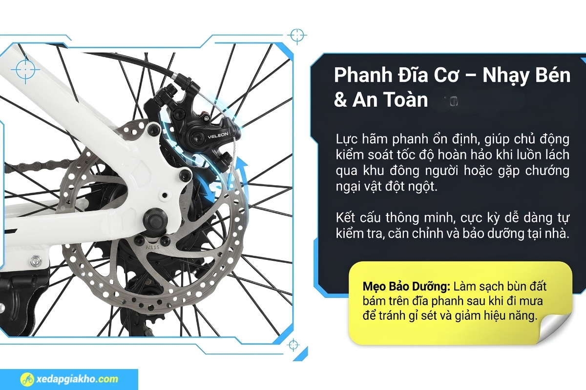 Xe Đạp Địa Hình MTB Veleon V-985pro TP27.5 27.5 Inch 11 Phanh đĩa cơ có độ nhạy cao, lực hãm mạnh